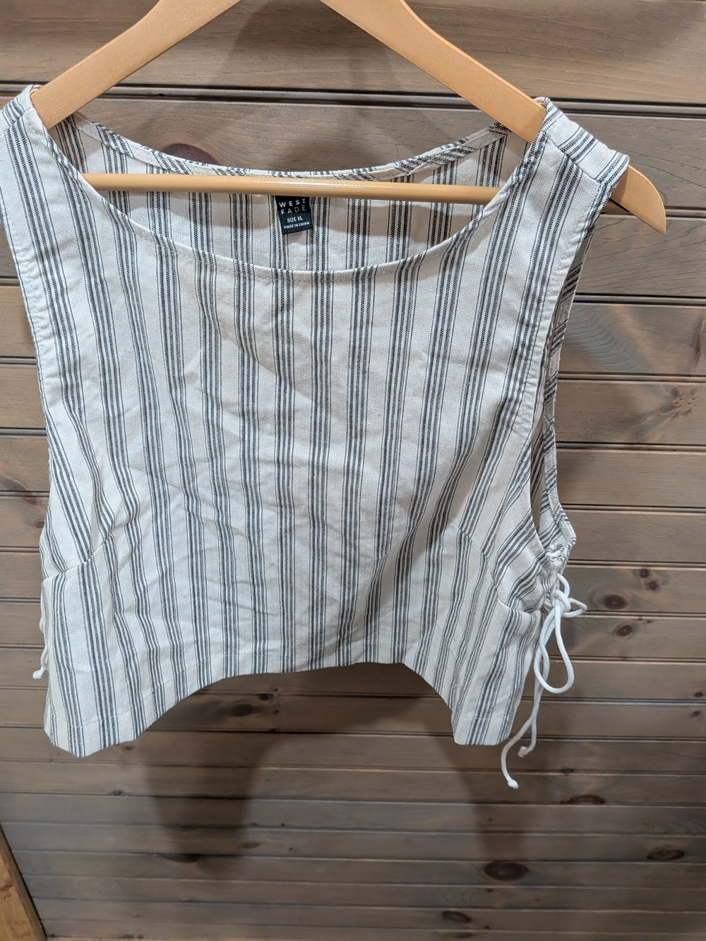 White & Black Striped Sleeveless Crop Top